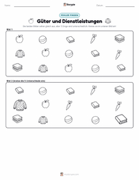 Waren und Dienstleistungen druckbare Arbeitsblatt Vorschau