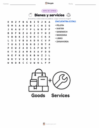 Vista previa de la hoja de trabajo imprimible de Bienes y servicios