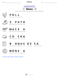 Vista previa de la hoja de trabajo imprimible de Dinero