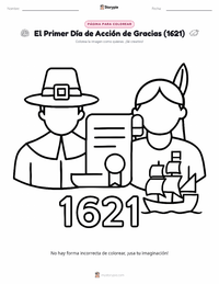 Vista previa de la hoja de trabajo imprimible de Primer Día de Acción de Gracias (1621)