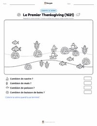 Aperçu de la feuille de travail imprimable Premier Thanksgiving (1621)