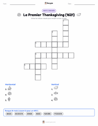 Aperçu de la feuille de travail imprimable Premier Thanksgiving (1621)