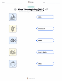 First Thanksgiving (1621) printable worksheet for kids