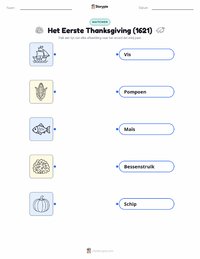 Eerste Thanksgiving (1621) afdrukbare werkblad voor kinderen