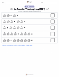 Aperçu de la feuille de travail imprimable Premier Thanksgiving (1621)