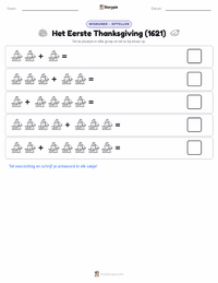 Eerste Thanksgiving (1621) afdrukbare werkblad voorbeeld