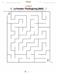 Aperçu de la feuille de travail imprimable Premier Thanksgiving (1621)
