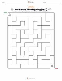 Eerste Thanksgiving (1621) afdrukbare werkblad voorbeeld