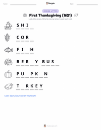 First Thanksgiving (1621) printable worksheet preview