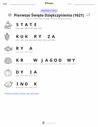 Podgląd drukowalnego arkusza ćwiczeń Pierwsze Święto Dziękczynienia (1621)