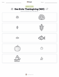 Erstes Thanksgiving (1621) druckbare Arbeitsblatt Vorschau