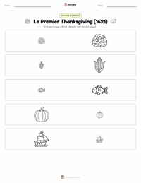 Aperçu de la feuille de travail imprimable Premier Thanksgiving (1621)