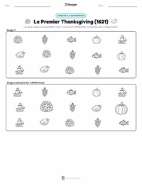 Aperçu de la feuille de travail imprimable Premier Thanksgiving (1621)