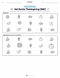 Eerste Thanksgiving (1621) afdrukbare werkblad voorbeeld