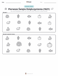 Podgląd drukowalnego arkusza ćwiczeń Pierwsze Święto Dziękczynienia (1621)