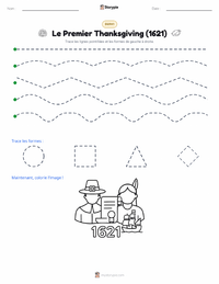 Aperçu de la feuille de travail imprimable Premier Thanksgiving (1621)