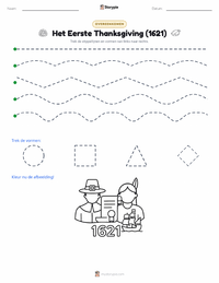 Eerste Thanksgiving (1621) afdrukbare werkblad voorbeeld