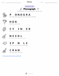 Phonograph printable worksheet preview