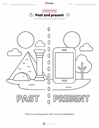 Past and present coloring page for kids