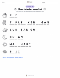 Prabaca lembar kerja cetak Masa Lalu dan Masa Kini