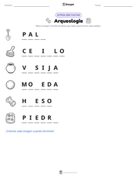Vista previa de la hoja de trabajo imprimible de Arqueología