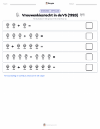 Vrouwenkiesrecht in de V.S. (1920) afdrukbare werkblad voorbeeld