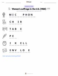 Women’s suffrage in the U.S. (1920) printable worksheet preview