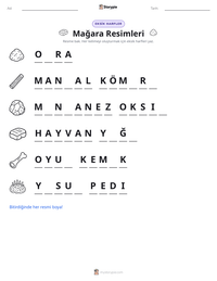 Mağara Resimleri yazdırılabilir çalışma sayfası önizlemesi