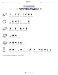 Aperçu de la feuille de travail imprimable Christiaan Huygens