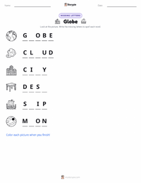 Globe printable worksheet preview