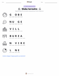 Aperçu de la feuille de travail imprimable Globe terrestre