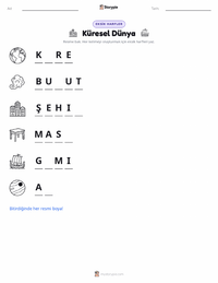 Küre yazdırılabilir çalışma sayfası önizlemesi