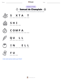 Samuel de Champlain printable worksheet preview