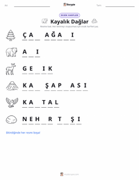 Kayalık Dağlar yazdırılabilir çalışma sayfası önizlemesi