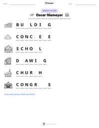 Oscar Niemeyer printable worksheet preview