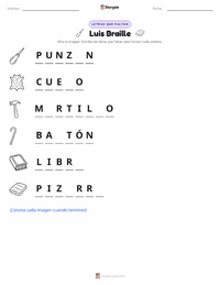 Vista previa de la hoja de trabajo imprimible de Louis Braille