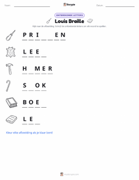 Louis Braille afdrukbare werkblad voorbeeld