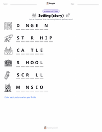 Setting (story) printable worksheet preview
