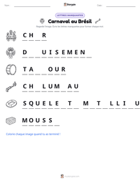 Aperçu de la feuille de travail imprimable Carnaval au Brésil