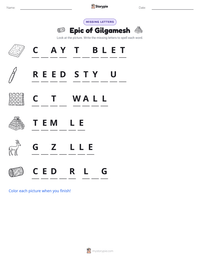 Epic of Gilgamesh printable worksheet preview