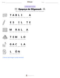 Vista previa de la hoja de trabajo imprimible de Epopeya de Gilgamesh