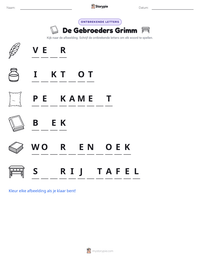 De Gebroeders Grimm afdrukbare werkblad voorbeeld