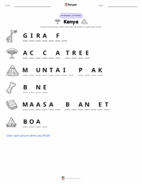 Kenya printable worksheet preview