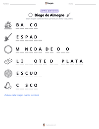 Vista previa de la hoja de trabajo imprimible de Diego de Almagro