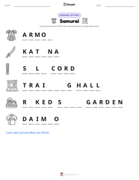 Samurai printable worksheet preview