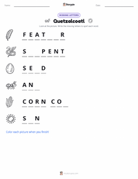 Quetzalcoatl printable worksheet preview