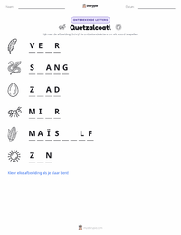 Quetzalcoatl - Azteken afdrukbare werkblad voorbeeld
