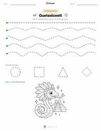 Quetzalcoatl - Azteken afdrukbare werkblad voorbeeld
