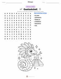 Vista previa de la hoja de trabajo imprimible de Quetzalcóatl - Azteca
