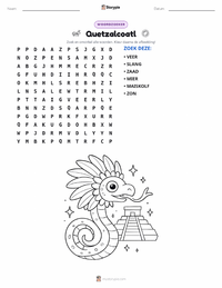 Quetzalcoatl - Azteken afdrukbare werkblad voorbeeld